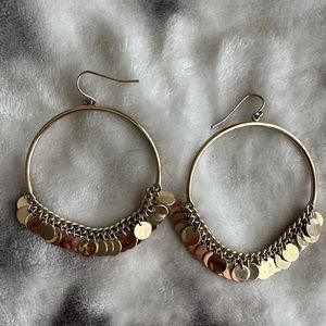 Gold Circle Fringe Hoop Earrings
